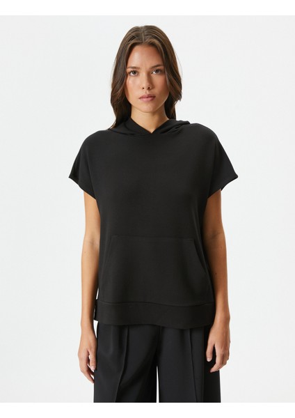 Kapşonlu Sweatshirt Kısa Kollu Kanguru Cepli Viskoz modelleri