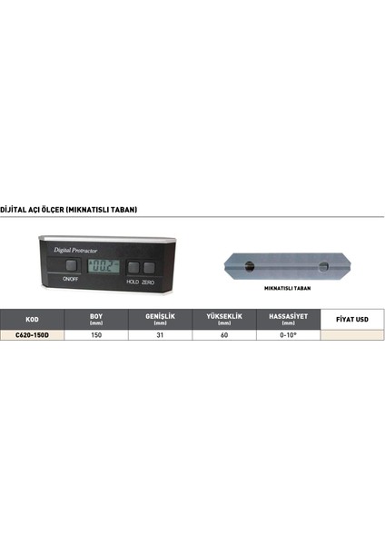 150 mm Pld Mıknatıs Tabanlı Dijital Açı Ölçer