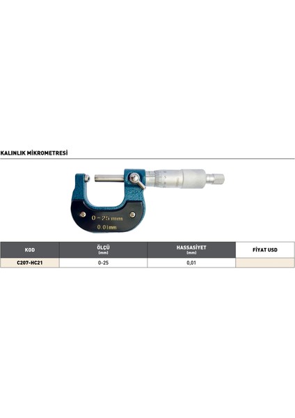 0-25 mm Pld Kalınlık Mikrometresi