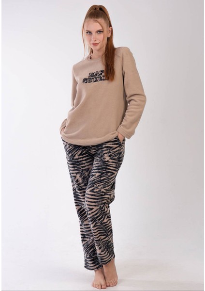 Bayan Polar Vizon Siyah - Uzun Kollu Pijama Takımı