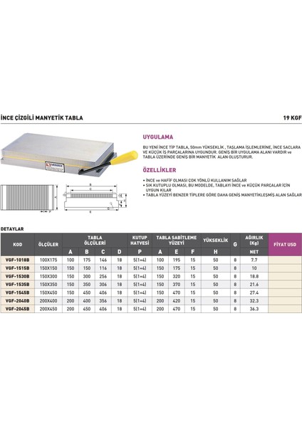 200X450MM Vertex 19KGF Ince Çizgili Manyetik Tabla VGF-2045B modelleri