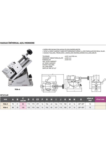 100MM Vertex Hassas Üniversal Açılı Mengene Vua-4