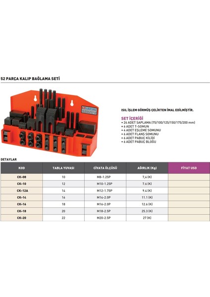 Ck-20 Vertex 52 Parça Kalıp Bağlama Seti fiyatları