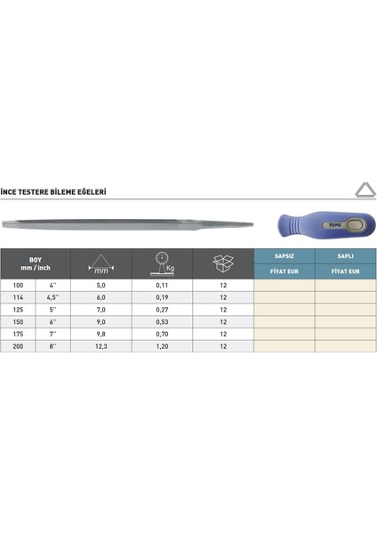 200MM Tome Ince Testere Bileme Eğesi
