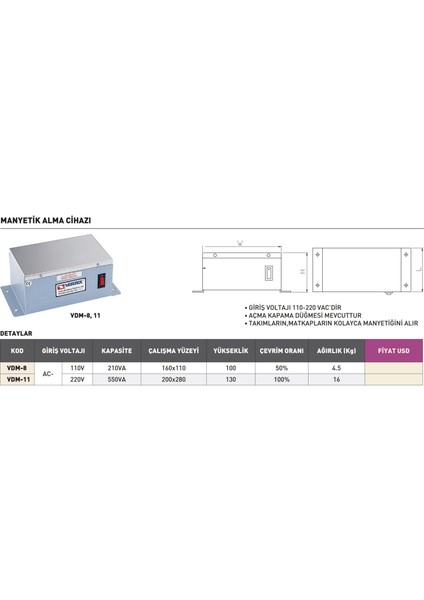 Vdm-11 Vertex Manyetik Alma Cihazı modelleri