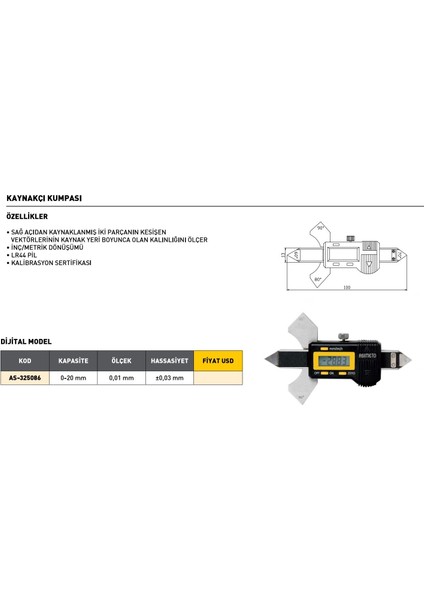 0-20MM Asimeto Dijital Kaynakçı Kumpası AS-325086 fiyatları