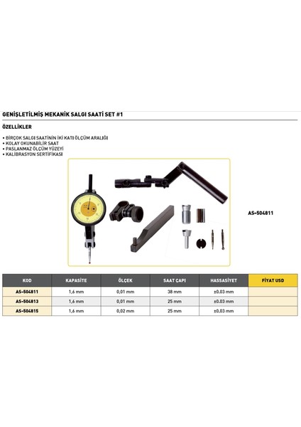 1,6mm Asimeto No 1 Genişletilmiş Mekanik Salgı Saati Set AS-504813 fiyatları