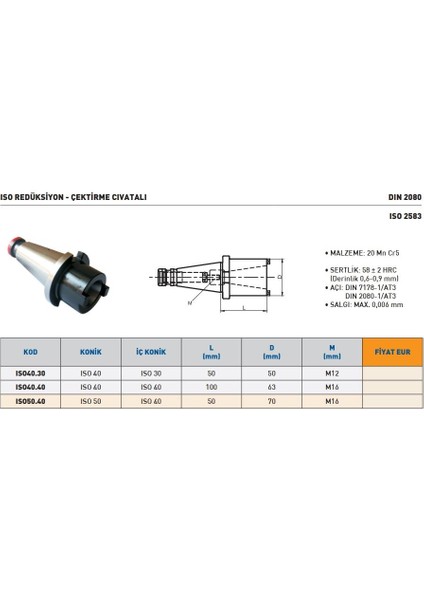 ISO50.40 Iso Çektirme Civatalı Redüksiyon modelleri