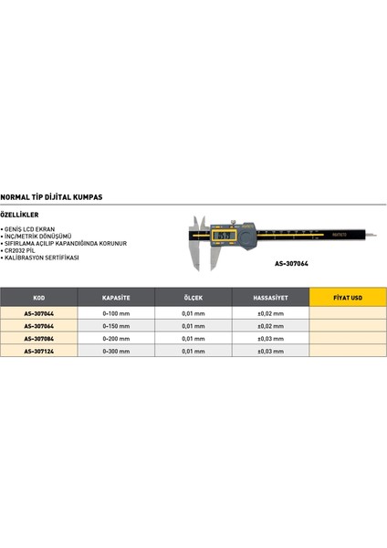 0-100MM Asimeto Normal Tip Dijital Kumpas AS-307044 fiyatları