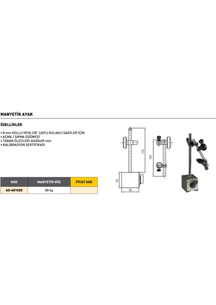 80 kg Asimeto Manyetik Ayak AS-601020 modelleri