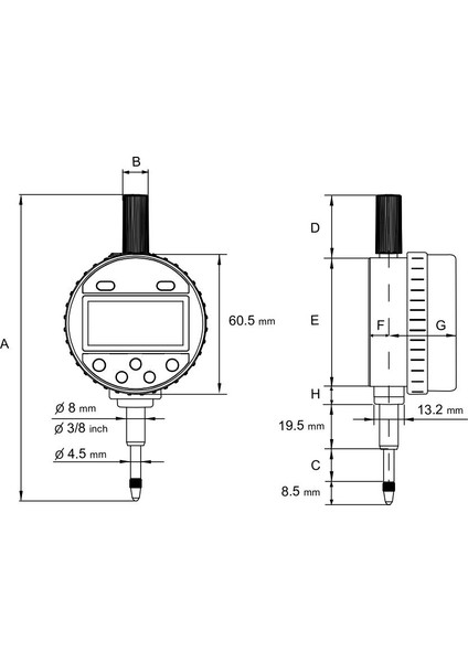 0-12,5 mm Asimeto IP65 Dijital Komparatör Saati AS-407012