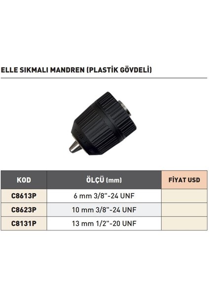 6 mm 3/8"-24 Unf Harvest Plastik Gövdeli Elle Sıkmalı Mandren fiyatları