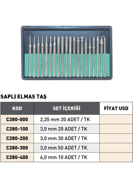 Pld Saplı Elma Taş Seti 3,0mm 20 Adet / Tk fiyatları