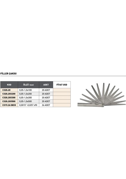 0,05-1,0X200MM Pld Filler Çakısı 20 Adet