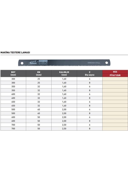 350X32X1,60 Pınala Makina Testere Laması