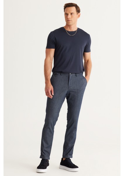 ALTINYILDIZ CLASSICS Erkek Lacivert Slim Fit Dar Kesim Yan Cepli Tweet Desenli Beli Lastikli Klasik Kumaş Pantolon fiyatları
