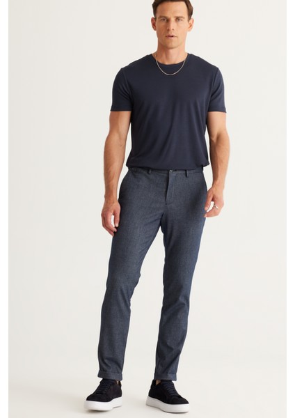 ALTINYILDIZ CLASSICS Erkek Lacivert Slim Fit Dar Kesim Yan Cepli Tweet Desenli Beli Lastikli Klasik Kumaş Pantolon modelleri