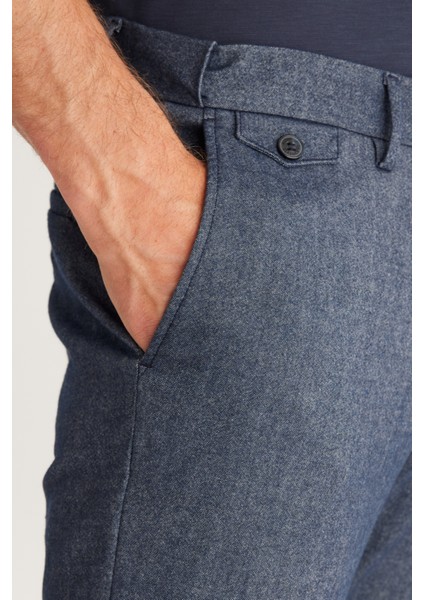 ALTINYILDIZ CLASSICS Erkek Lacivert Slim Fit Dar Kesim Yan Cepli Tweet Desenli Beli Lastikli Klasik Kumaş Pantolon fırsatları