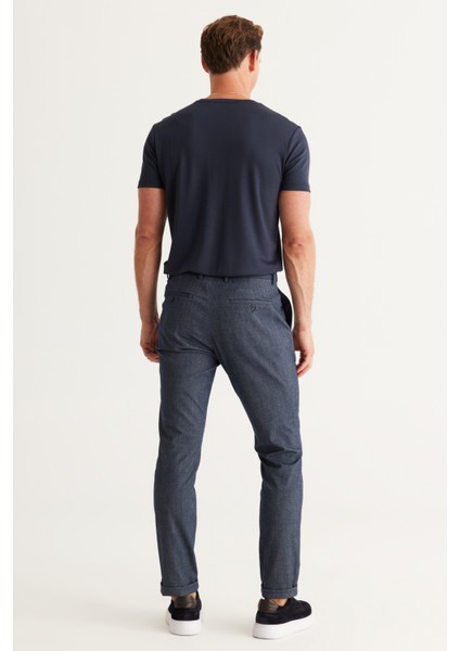 ALTINYILDIZ CLASSICS Erkek Lacivert Slim Fit Dar Kesim Yan Cepli Tweet Desenli Beli Lastikli Klasik Kumaş Pantolon indirimleri