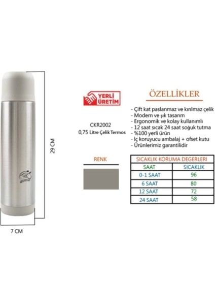 Paslanmaz Çelik Termos 750 ml - CKR2002GRII