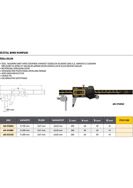 0-200 mm Asimeto Dijital Boru Kumpası AS-316082