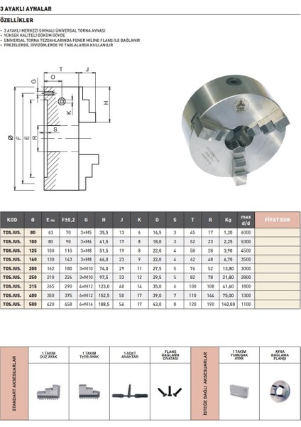 200MM Tos 3 Ayaklı Torna Aynası modelleri