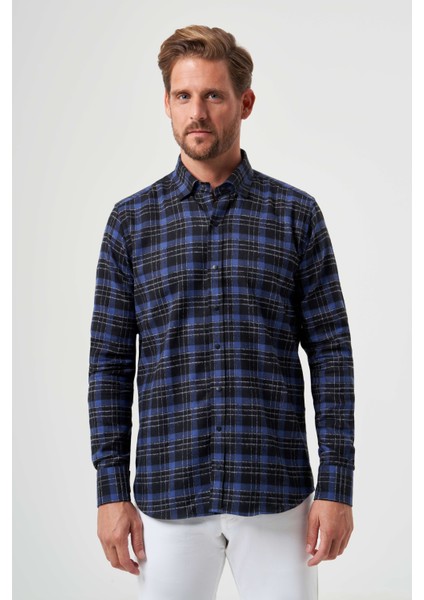 Regular Fit Uzun Kollu Lacivert Flanel Erkek Gömlek GM22K222100_D39