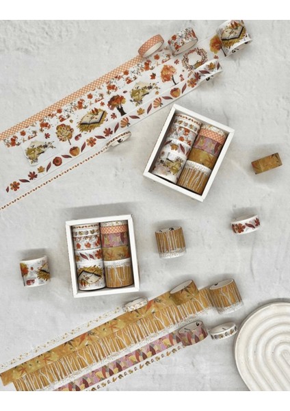 Masking Tape Sonbahar Temalı 10'lu Turuncu Kutu Washi Bant Set Washi Tape bullet Journal scrapbook