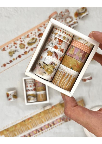 Masking Tape Sonbahar Temalı 10'lu Turuncu Kutu Washi Bant Set Washi Tape bullet Journal scrapbook fiyatları