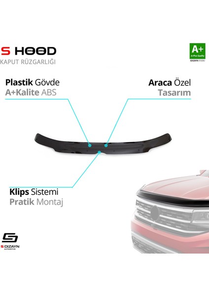 S-Dizayn Volkswagen Transporter T5 Abs Plastik Kaput Rüzgarlığı 2004-2010 A+Kalite