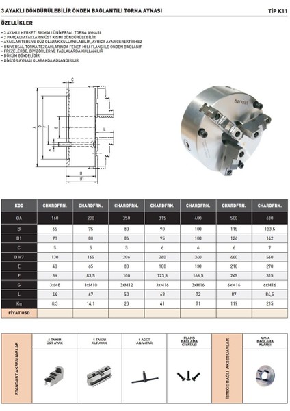 160MM Harvest 3 Ayaklı Döndürülebilir Önden Bağlantılı Torna Aynası modelleri