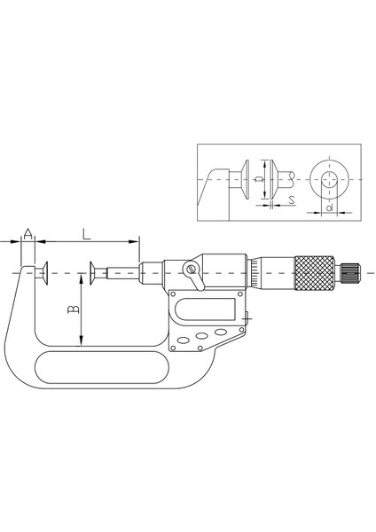 0-25 mm Asimeto Dijital Dişli Mikrometresi AS-145010