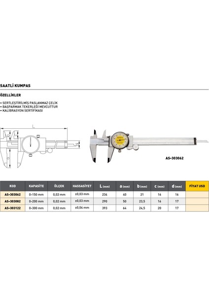 0-150MM Asimeto Saatli Kumpas AS-303062 modelleri