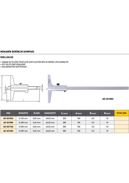 0-200MM Asimeto Mekanik Derinlik Kumpası AS-321082 modelleri