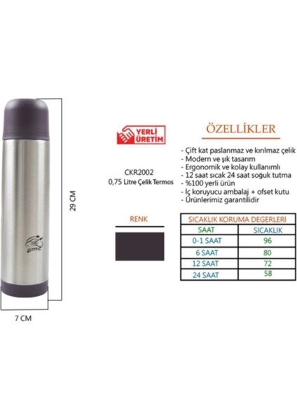 Paslanmaz Çelik Termos 750 ml - CKR2002