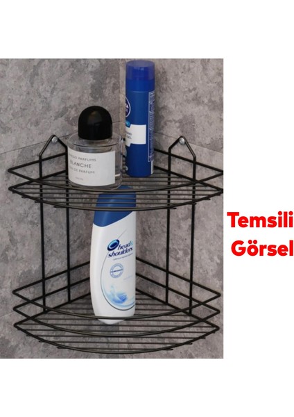 Small Banyo Oval Köşelik Siyah 2 Katlı Şampuan Kese Sabun Duş Malzeme Estetik Köşe Raf Muhafaza fırsatları