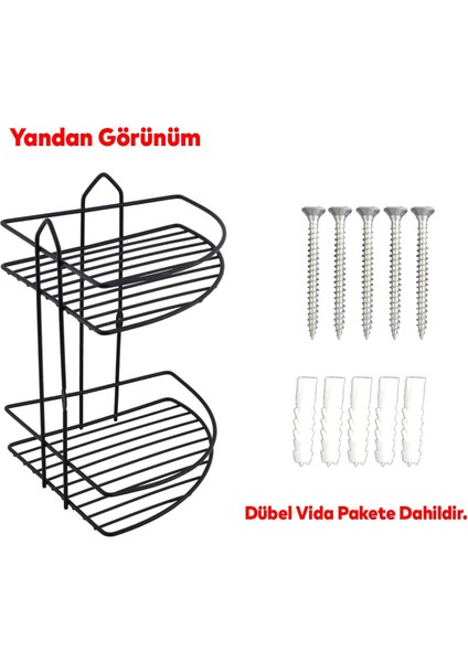 Small Banyo Oval Köşelik Siyah 2 Katlı Şampuan Kese Sabun Duş Malzeme Estetik Köşe Raf Muhafaza indirimleri