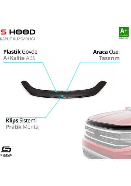 S-Dizayn Volkswagen Caddy Abs Plastik Kaput Rüzgarlığı 2015-2020 A+Kalite