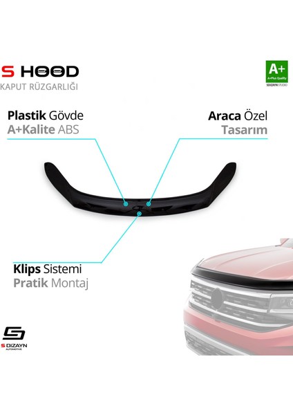 S-Dizayn Volkswagen Tiguan Abs Plastik Kaput Rüzgarlığı 2008-2015 A+Kalite