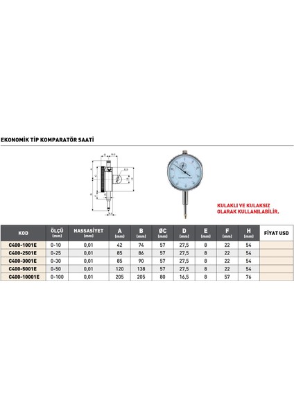 0-10 mm Pld Ekonomik Tip Komparatör Saati