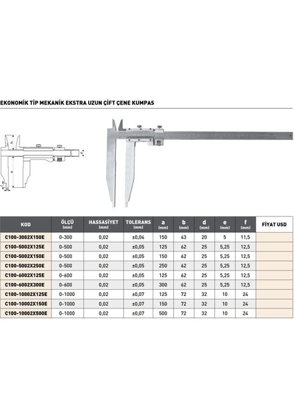 0-600MM Pld Ekonomik Tip Mekanik Ekstra Uzun Çift Çene Kumpas