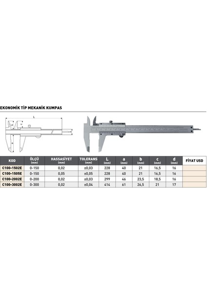 0-150X0,05MM Pld Ekonomik Tip Mekanik Kumpas modelleri