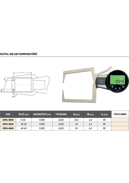 20-40 mm Pld Saatli Dış Çap Komparatörü modelleri