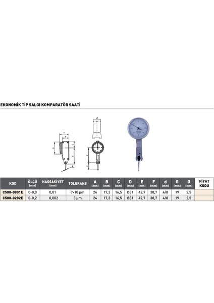 0-0,8 mm Pld Ekonomik Tip Salgı Komparatör Saati