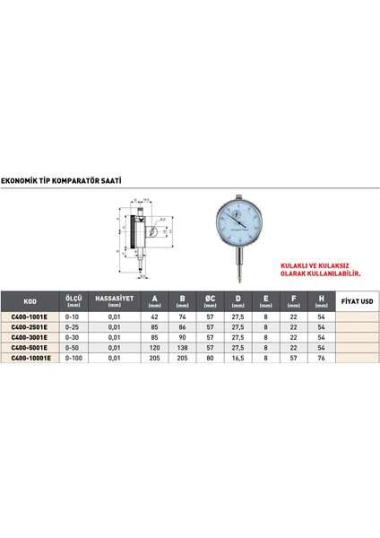 0-25 mm Pld Ekonomik Tip Komparatör Saati modelleri