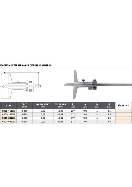 0-300MM Pld Ekonomik Tip Mekanik Derinlik Kumpası