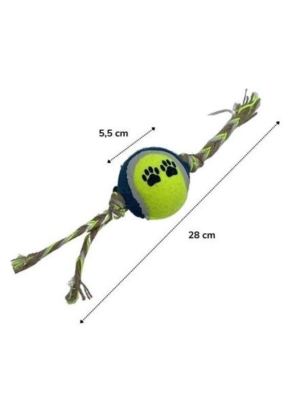 Petinka® Renkli Halat ve Tenis Toplu Yumaklı Köpek Çekiştirme Halat Oyuncağı