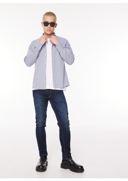 Slim Fit Gömlek Yaka Lacivert Erkek Gömlek FM23W03CU