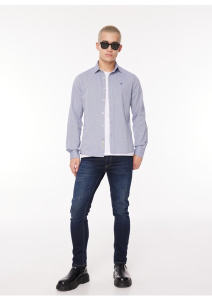 Slim Fit Gömlek Yaka Lacivert Erkek Gömlek FM23W03CU