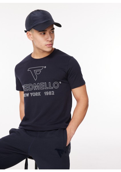Bisiklet Yaka Lacivert Erkek T-Shirt FM23W02TG